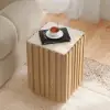 Aura Ash Wood Fluted Natural Side Table with Sintered Stone Top