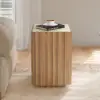 Aura Ash Wood Fluted Natural Side Table with Sintered Stone Top