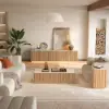 Aura Ash Wood Fluted Natural Side Table with Sintered Stone Top