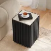Aura Ash Wood Fluted Black Side Table with Sintered Stone Top