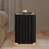Aura Ash Wood Fluted Black Side Table with Sintered Stone Top