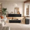 Aura Ash Wood Fluted Black Side Table with Sintered Stone Top