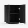 Aura Ash Wood Fluted Black Side Table with Sintered Stone Top
