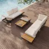 Tevara 7-Piece Outdoor Teak & Aluminium Modular Sofa Set for 6 in Sand with Ivory Cover