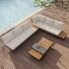 Tevara 7-Piece Outdoor Teak & Aluminium Modular Sofa Set for 6 in Sand with Ivory Cover