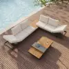 Tevara 7-Piece Outdoor Teak & Aluminium Modular Sofa Set for 6 in Sand with Ivory Cover