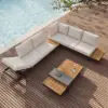 Tevara 7-Piece Outdoor Teak & Aluminium Modular Sofa Set for 6 in Sand with Ivory Cover