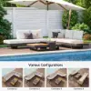Tevara 7-Piece Outdoor Teak & Aluminium Modular Sofa Set for 6 in Sand with Ivory Cover