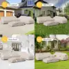 Tevara 7-Piece Outdoor Teak & Aluminium Modular Sofa Set for 6 in Sand with Ivory Cover