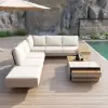 Tevara 7-Piece Outdoor Teak & Aluminium Modular Sofa Set for 6 with Ivory Cover