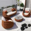Cocaro 8-Piece Outdoor Rope Weave Swivel Sofa Set with Cover – Orange – AUD-H3239