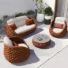 Cocaro 8-Piece Outdoor Rope Weave Swivel Sofa Set with Cover – Orange – AUD-H3239