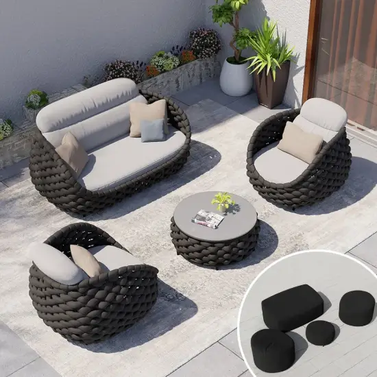 Cocaro 8-Piece Outdoor Rope Weave Sofa Set with Cover