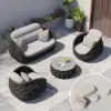 Cocaro 8-Piece Outdoor Rope Weave Swivel Sofa Set with Cover – Dark Grey – AUD-H3243