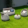 Cocaro 8-Piece Outdoor Rope Weave Swivel Sofa Set with Cover – Light Grey – AUD-H3244