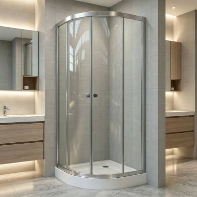 Stainless Steel Frame Curved Sliding Shower Enclosure with Ultra-Clear Toughened Glass, for Home and Hotel