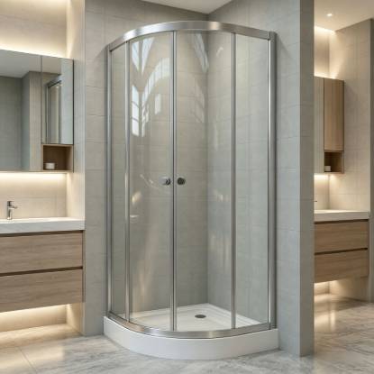 Picture of Stainless Steel Frame Curved Sliding Shower Enclosure with Ultra-Clear Toughened Glass, for Home and Hotel