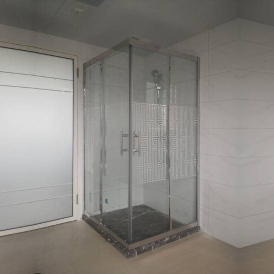 Picture of Ultra Slim Square Diagonal Opening Stainless Steel Shower Enclosure, Sliding Glass Door