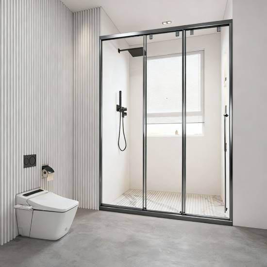 Picture of Narrow Frame Stainless Steel Triple Sliding Shower Screen, 1 Fixed 2 Sliding Glass Panels