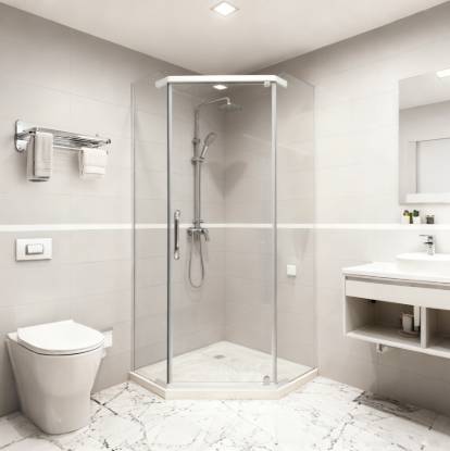 Picture of Frameless Toughened Glass Triangular Shower Enclosure with Stainless Steel Pivot Hinges
