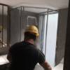 Picture of Frameless Toughened Glass Triangular Shower Enclosure with Stainless Steel Pivot Hinges