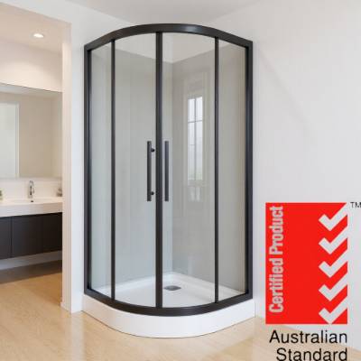 Australian Standard Aluminium Quadrant Shower Enclosure, Toughened Glass, Quiet Rollers
