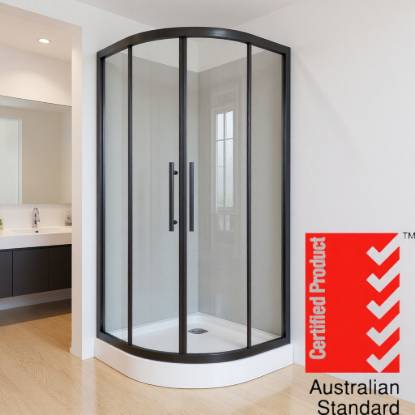 Picture of Australian Standard Aluminium Quadrant Shower Enclosure, Toughened Glass, Quiet Rollers