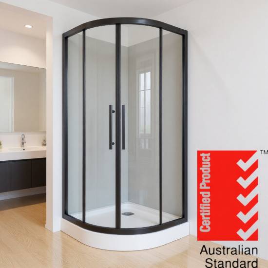 Picture of Australian Standard Aluminium Quadrant Shower Enclosure, Toughened Glass, Quiet Rollers