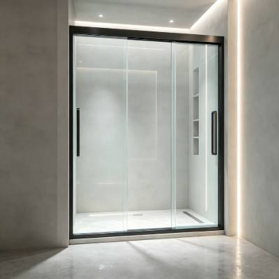 Straight Triple Sliding Shower Screen, Slim Frame, Wet and Dry Separation Glass Partition