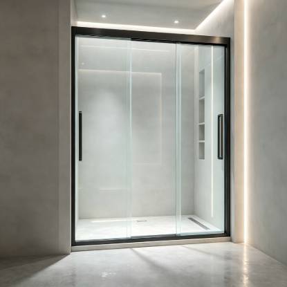 Picture of Straight Triple Sliding Shower Screen, Slim Frame, Wet and Dry Separation Glass Partition