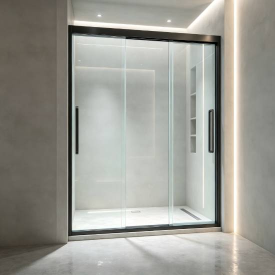 Picture of Straight Triple Sliding Shower Screen, Slim Frame, Wet and Dry Separation Glass Partition