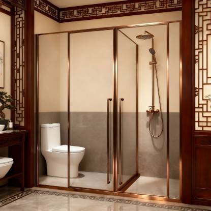 Picture of Stainless Steel Shower Enclosure with Tempered Glass Screen, Wet and Dry Separation
