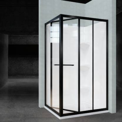 Picture of Narrow Frame Stainless Steel Square Corner Shower Enclosure, Wet and Dry Separation Screen