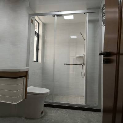 Custom Film Coated Toughened Glass Sliding Shower Screen, Silver Aluminium, Quiet Rollers