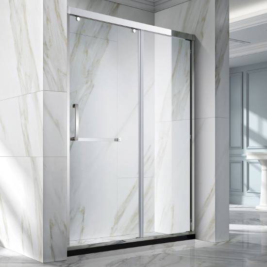 Picture of Custom Stainless Steel Frame Inline Sliding Shower Screen, Laminated Art Safety Glass