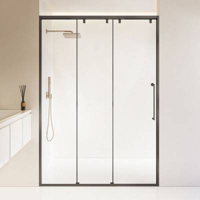 Stainless Steel Frame Glass Shower Screen, 1 Fixed 2 Sliding Panels, for Hotels and Homes
