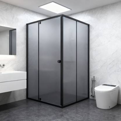 Picture of Square Pivot Hinged Glass Shower Door, Precision Cast Stainless Steel Fittings, Safety Film Glass