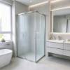Picture of Square Pivot Hinged Glass Shower Door, Precision Cast Stainless Steel Fittings, Safety Film Glass