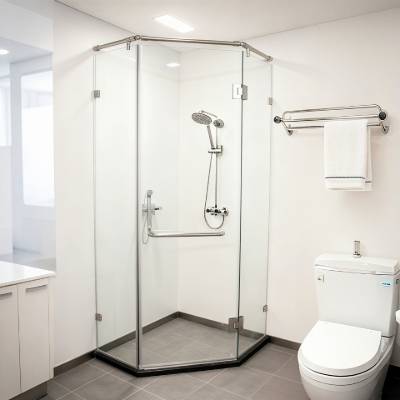 Diamond Shape Hinged Door Shower Enclosure, 304 Stainless Steel 5-Piece Hardware