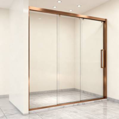 Custom Small Bathroom Shower Screen, One Fixed Two Sliding Panels, Triple Linked