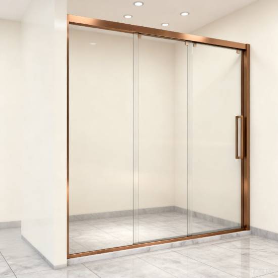 Picture of Custom Small Bathroom Shower Screen, One Fixed Two Sliding Panels, Triple Linked
