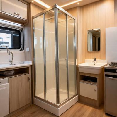 Custom Aluminium Square Double Sliding Shower Enclosure, Shatterproof Acrylic, for Caravans