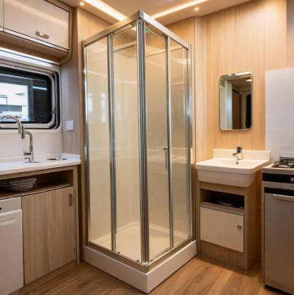 Picture of Custom Aluminium Square Double Sliding Shower Enclosure, Shatterproof Acrylic, for Caravans
