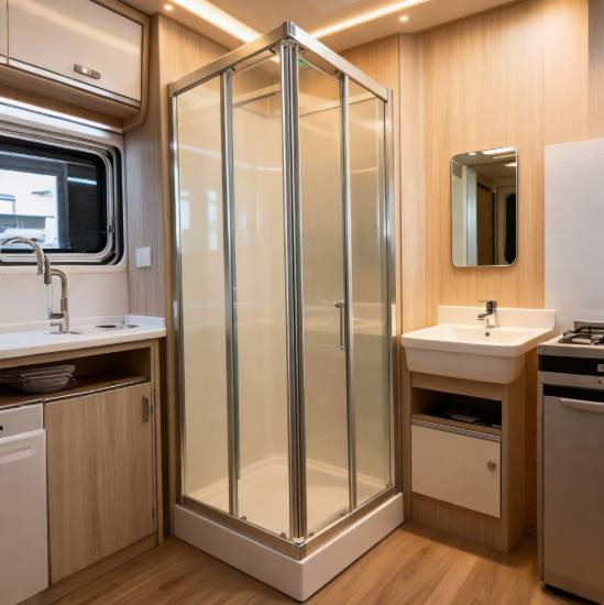 Picture of Custom Aluminium Square Double Sliding Shower Enclosure, Shatterproof Acrylic, for Caravans