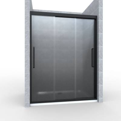 Custom-Size Small Bathroom Shower Screen, Three-Panel Linked Sliding Glass Door, Stainless Steel Frame