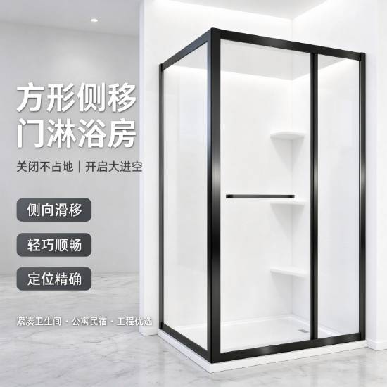 Picture of Narrow Frame Stainless Steel Sliding Shower Screen, Toughened Glass, Small Bathrooms
