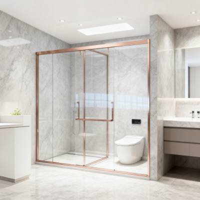 Narrow Frame Stainless Steel Sliding Shower Screen, Automotive Grade Toughened Glass