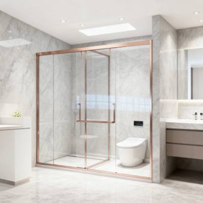 Picture of Narrow Frame Stainless Steel Sliding Shower Screen, Automotive Grade Toughened Glass
