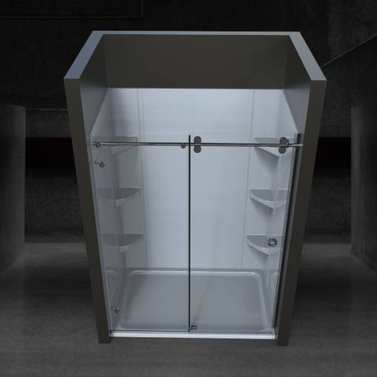 Picture of Custom Frameless Inline Shower Enclosure, Large Rollers, North American Certified Glass