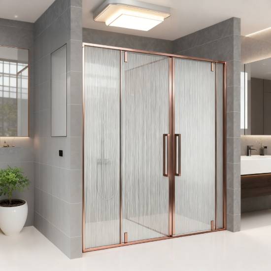 Picture of Custom Square Pivot Door Shower Enclosure, Precision Cast Stainless Steel, Art Glass